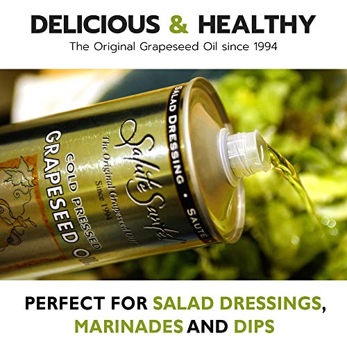 Image of Salute Sante! Cold Pressed Grapeseed Oil 1 Liter - cooking oil, grapeseed oil - High Smoke Point, Neutral Flavor, Ideal for Frying, Baking & Salad Dressings Gourmet kitchen essential for cooking.