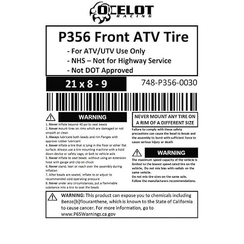 Ocelot P356 ATV Front Tire 21x8-9 GNCC Holeshot Sport RAZR Style 4-Ply Construction with Non-Directional Tread Pattern for Durability, Grip, and Traction