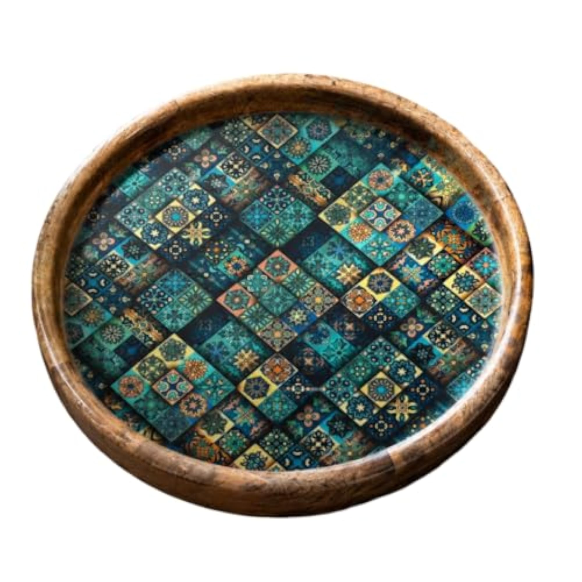 Royal Bloom Mango Wood Serving Tray, Elegant Design
