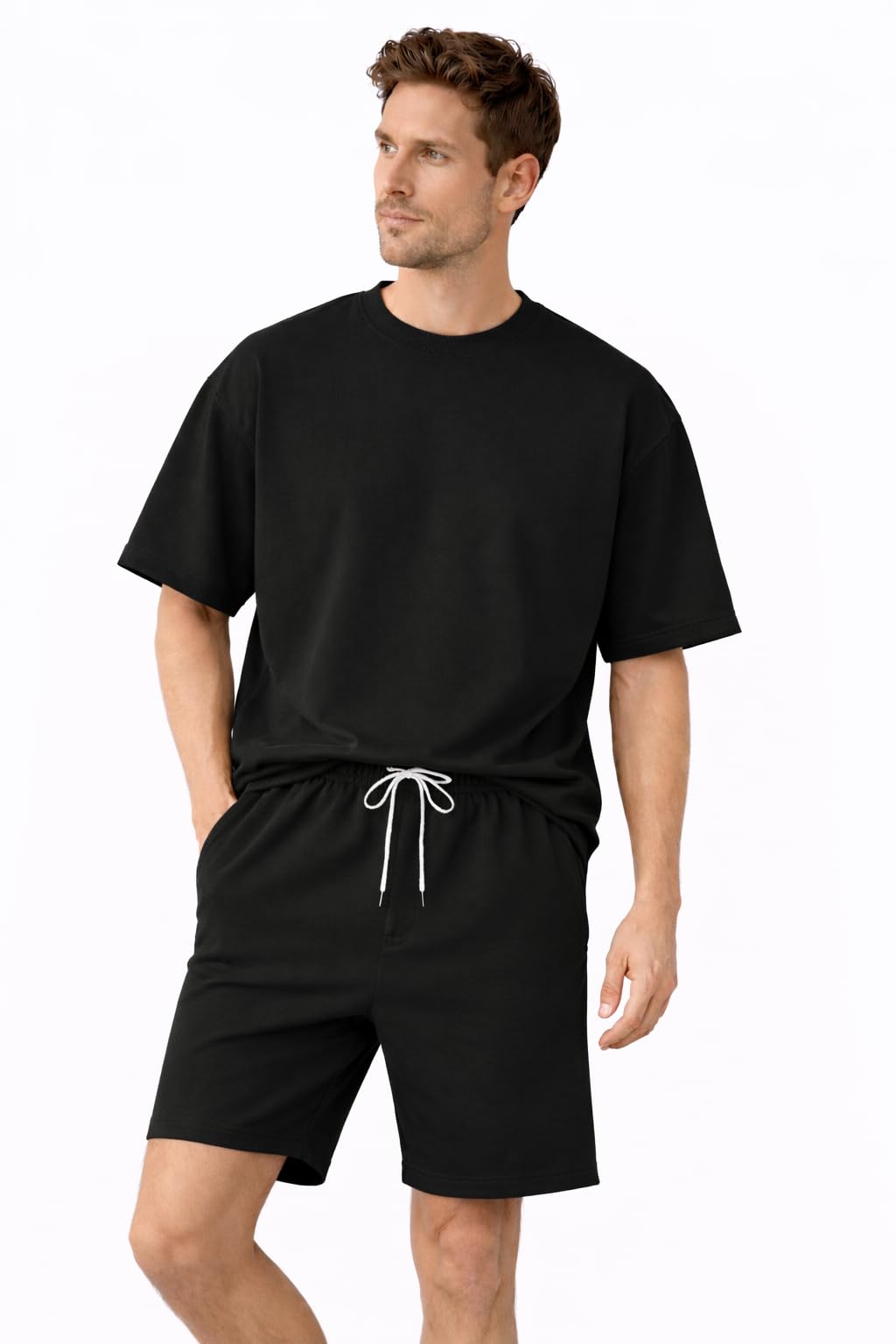 zilcon Men’s Solid Cotton Co-Ord Set with Relaxed Fit T-Shirt & Drawstring Shorts-picture-32