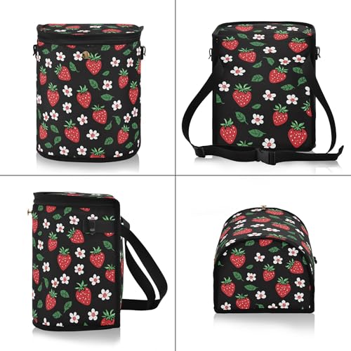 Image of Wudan Car Trash Can with Lid Fruit Strawberry Floral Black Waterproof Leak Proof Hanging Garbage Bin Car Organizers and Storage for Back Seat Office Deco