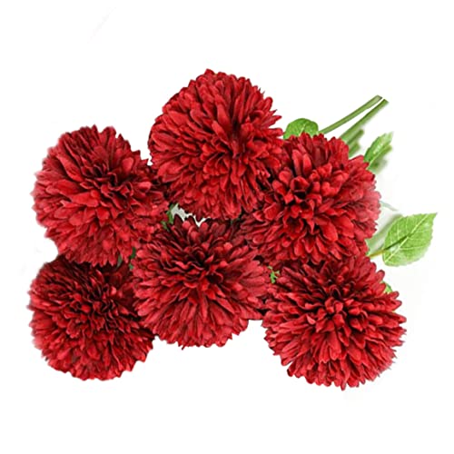 Perwteriy Hortensias Artificiales Flores de Seda crisantemo de Pelota Falsa Flores para la Fiesta de la Fiesta de Bodas Rojo Artificial
