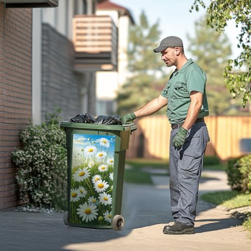 Image of Peacoblue Wheelie Bin Stickers 2 Sheets Daisy and Butterfly Sticky Dustbin Stickers Decals, 15 inch x 32 inch Waterproof Large Wraps for Trash Cans Bins Fridges Door Wall Garden Outdoor Indoor Patio Decor
