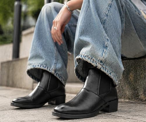 Image of Kraasa Men's Height Increasing Chelsea Boots | PU Leather Slip-On Ankle Boots | Comfortable Formal & Smart Casual Footwear