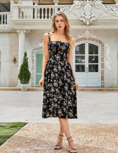 Image of Scarlet Darkness Women's Floral Midi Dress Corset Sundresses 2026 Summer Spring Vacation Milkmaid Dresses