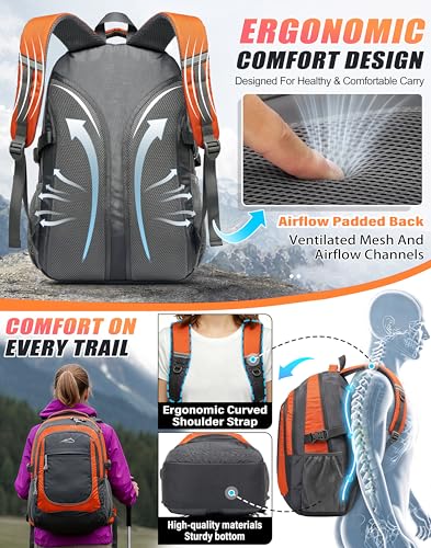 Image of ProEtrade Backpack Bookbag for College Sturdy Travel Business Hiking Fit Laptop Up to 15.6 Inch Multi Compartment Gifts for Men Women Night Light Reflective (Orange)