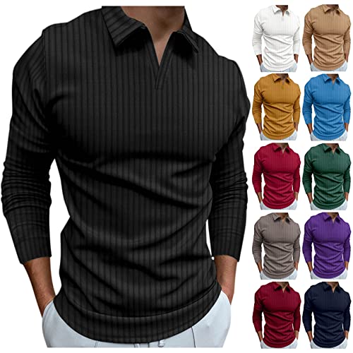 WOCACHI Zipper Polo Shirts for Mens, 1/4 Zip Up Striped Slim Fit Long Sleeve Henley T Shirt Business Casual Tops 2022 Graphic Handsome Cool Gym Clothes Autumn Athletic Vintage Students Teachers