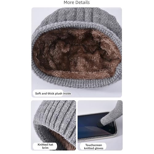 Winter Beanie Hat Scarf Gloves, Warm Fleece Knit Winter Hats Touchscreen Gloves Neck Scarf Set Winter Gifts (Grey, One Size)4