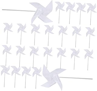 SUPVOX 24 Piezas Molino De Viento Blanco Pasador Alfiler Fiesta Molinete a Granel De Plástico De Juguete Manualidad con Molinetes De Bricolaje El Plastico