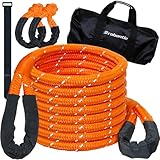 Kinetic Recovery Rope 7/8' x 30ft, 58000lbs Breaking Strength Kinetic Tow Rope,Heavy Duty Recovery Rope with 2pcs Soft Recovery Shackles for Off-Road,Trucks,Jeep,SUV, ATV, UTV,Tractor