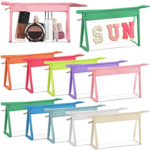 Chunful 10 Pieces Clear Makeup Bags Cosmetic Storage Bags PVC Zipper Pouches Travel Waterproof Clear Cosmetic Pouch for Women Organizing Toiletries Traveling Bathroom