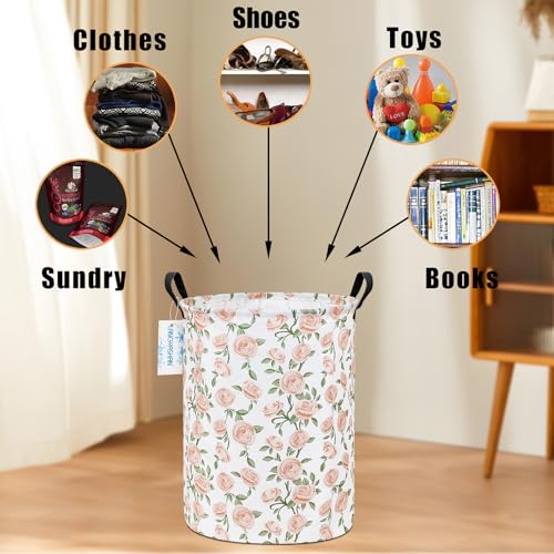 Image of Laundry Basket Canvas Fabric Collapsible Organizer Basket for Storage Bin Toy Bins Gift Baskets Bedroom Clothes Children Nursery Hamper (Rose)