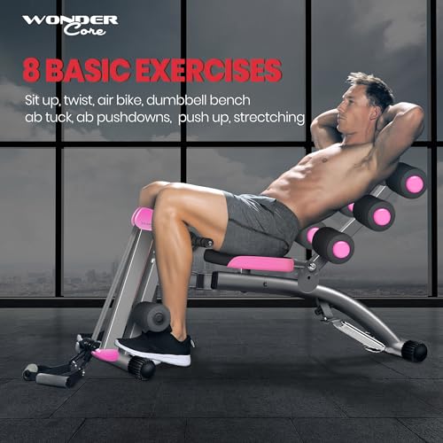 WONDER CORE II : All-in-ONE Upper Body Training - Multifunction 12-in-1 Fitness Equipment - Sit-up Exerciser - Ergonomically Designed - Stretching Beyond 180° & 360° in Twisting (Pink)