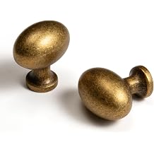 Oval Antique Brass Cabinet Knobs, Zinc Alloy for Drawer Knobs for Dresser Cupboard Wardrobe, Vintage Kitchen Cabinet Pulls 2, Antique Brass, Egg knob