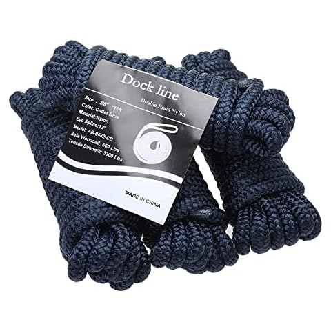 SearQing Dock Lines Marine Grade 4-Pack 3/8" x 15' Double Braid Nylon Mooring Ropes with 10" Eyelet for Kayak Pontoon Boats Working Load Limit:660 lbs./Breaking Strength: 3300 lbs (Cadet Blue) Cover