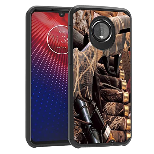 FVAENDHIO Case for Motorola Moto Z4 / Moto Z4 Play, Heavy Duty Dual Layer Hybrid Hard PC & Soft TPU Shockproof Protection Case, Camouflage Shotgun Bullets