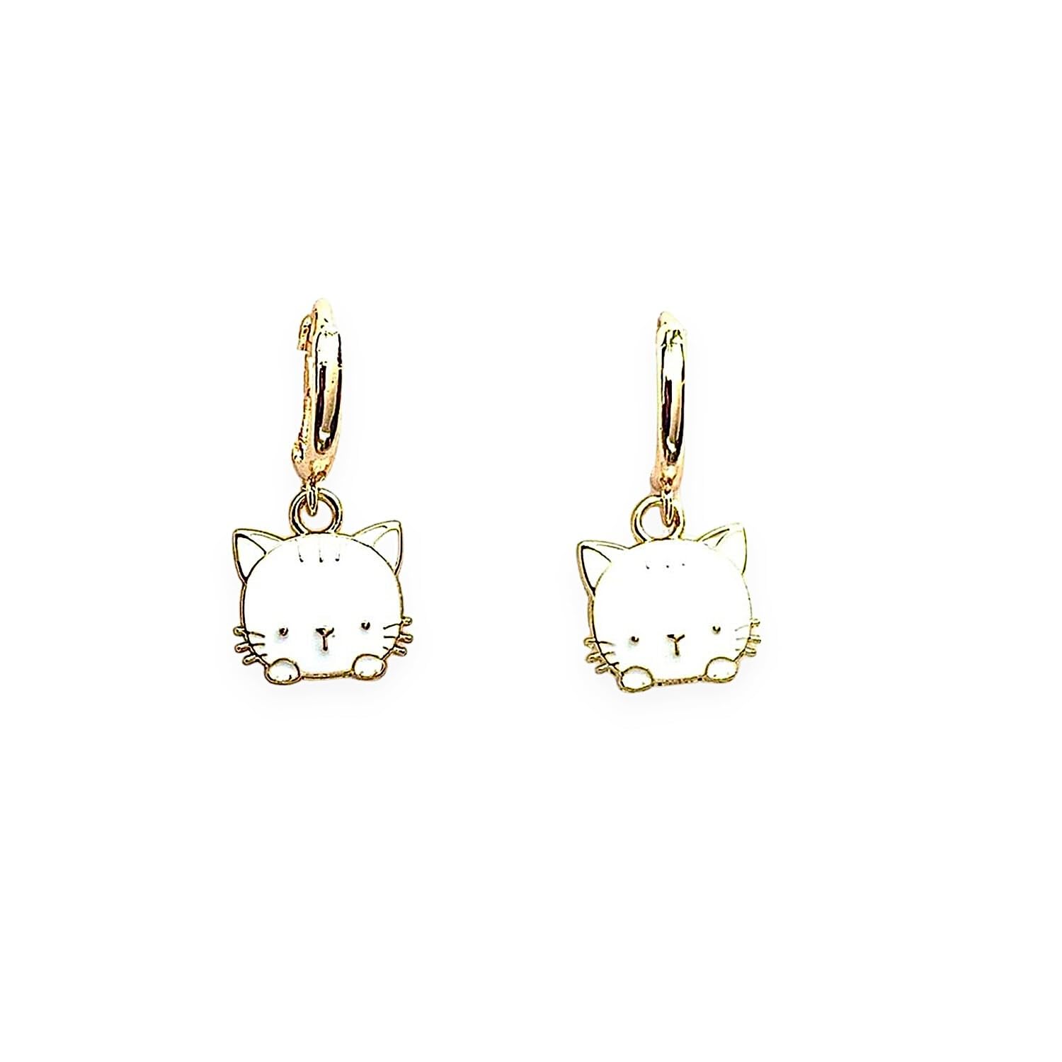 Petites Créoles Dorées Plaquées Or 14K avec Chatons Blanc ou Rose – Boucles d’Oreilles Légères Femme Fille Ado – Idée Cadeau Amoureuse des Chats – ASTER ALHELÍ
