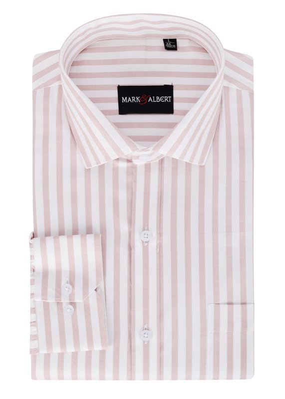 Image of MARK & ALBERT Men's Striped Full Sleeves Cotton Formal Shirt White | Stylish Shirt for Men