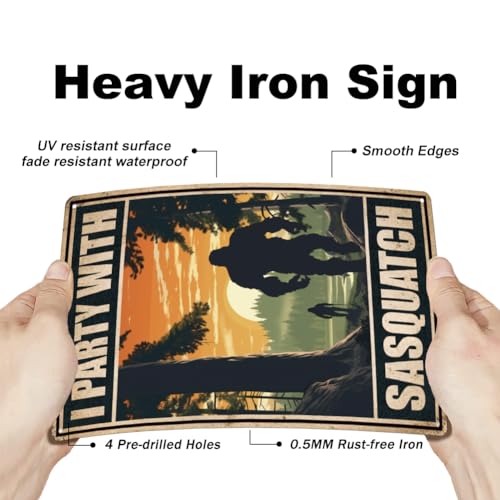 SUPERDANT Bigman Metal Signs Bigman Tin Signs Bar Sign I Party with Sasquatch Metal Tin Sign Vintage Poster Funny Wall Plaque for Home Man Cave Garden Wall Decor - Image 3