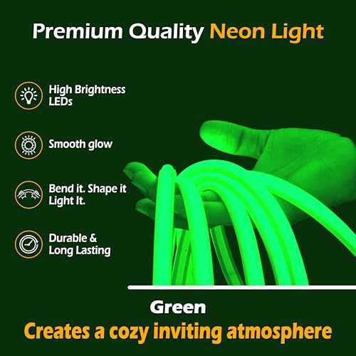 Image of Forus 20M LED Neon Strip Light Green, 240 LEDs /M High Brightness COB Neon Rope Light, Waterproof IP65 Flexible Silicone Strip, Cuttable LED Light for Home, Bedroom, Wall Decor, Shop, Festival Lighting