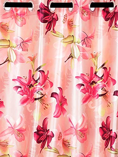 Image of Home Sizzler 2 Pieces 3D Floral Eyelet Polyester Semi- Transparent Door Curtains - 6 Feet, Pink