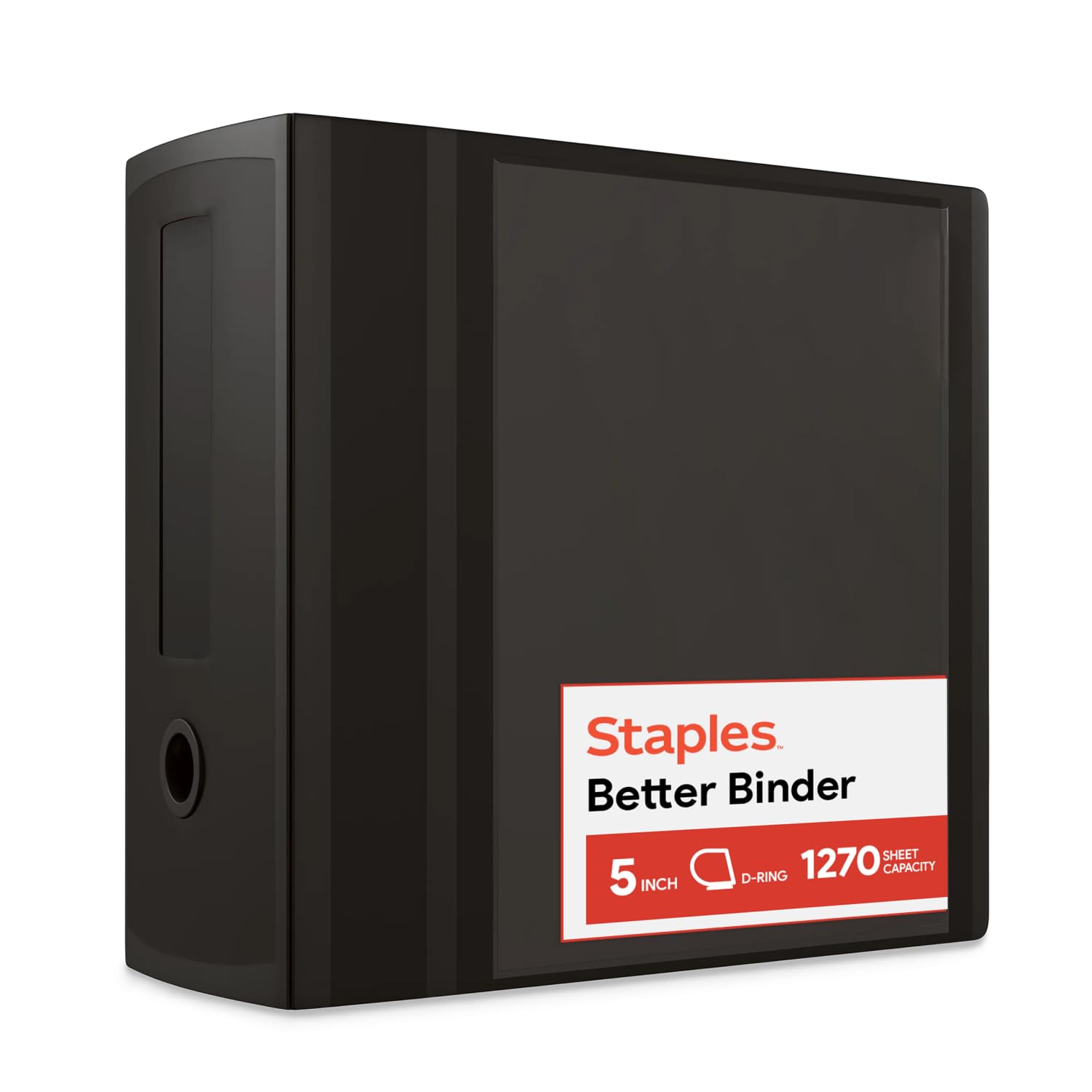 Staples Better Binder, 5" D‑Ring Heavy‑Duty 3‑Ring Binder, Black, Reinforced Spine, Extra‑Capacity Storage, Holds up to 1,050 Sheets