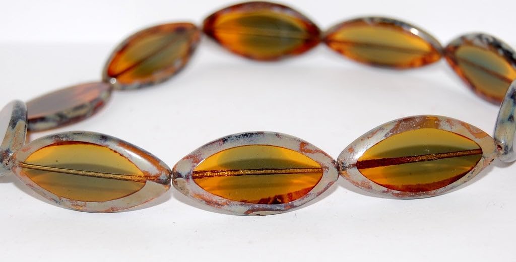 Outlet 10 Grams Table Cut Oval Beads, 36 x 18 mm, Mix Crystal Beige Travertin (16018-86800), Glass, Czech Republic