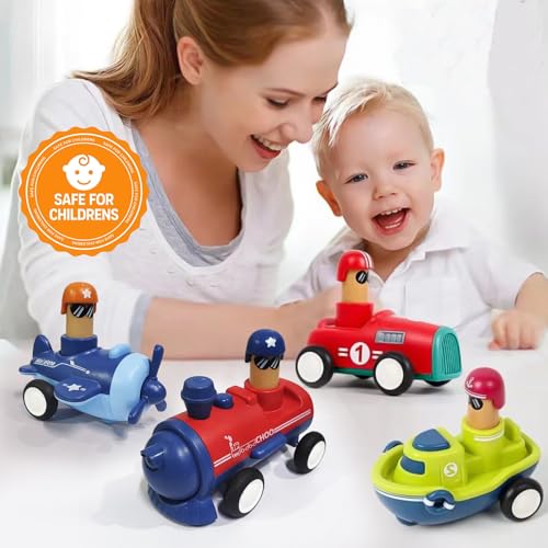 Image of Kidology Pull-Back Vehicle Toys Cars for Toddlers, Friction-Powered Press & Go, Early Learning, Cognitive, Motorskills Development, Ideal Gift for Babies Kids, Boys /Girls, Ages 3+ Years - Pack of 4