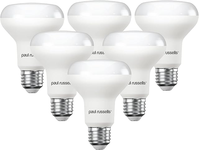 paul russells Daylight E27 Spotlight 11W LED Reflector R80 Light Edison Screw 80w Equivalent Bulb 1050 Lumen 6500K Frosted 120° Beam Angle ES Energy Saving Lightbulbs, Pack of 6