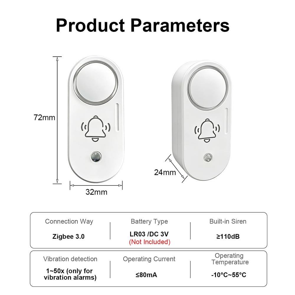 Haozee Zigbee Funk-Sirenenalarm, 110 dB lauter Sicherheitsalarm | batteriebetrieben,smarte App-Steuerung & Szenenverknüpfung, einfache Installation, kompatibel mit Home Assistant