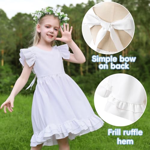 Girls White Flower Dress Birthday Vacations Beach Boho Dresses for Toddler Summer Outfits Matched Flower Crown3