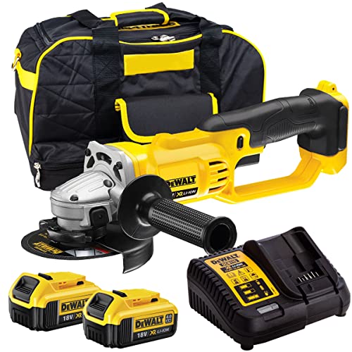 DeWalt DCG412N 18V Li-ion 125mm Angle Grinder with 2 x 4.0Ah DCB182 Batteries, DCB115 Charger & Bag