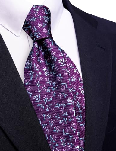 Image of Barry.Wang Floral Ties for Men Flower Necktie with Tie Clip Formal