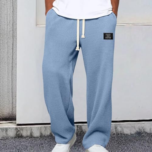 Waffle Pants for Men Casual Vintage Solid Color Pant Drawstring Baggy Lightweight Textured Trousers Fashion Pants Men3