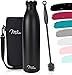 Milu Termo Botella de Agua 500ml, 750ml, 1l - Acero Inoxidable - Aislamiento de Vacío de Doble Pared - Libre BPA (Negro, 750ml)