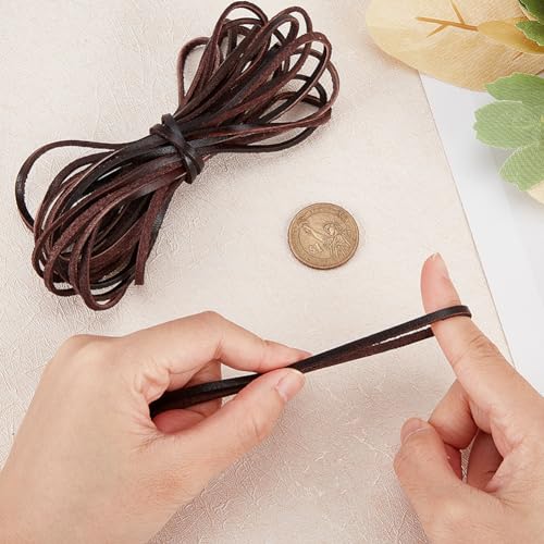 GORGECRAFT 5M Genuine Leather Strip 3mm Wide Flat Leather Cord 2mm Thick Cowhide Leather String Strap Braiding Thread Rope for Bracelets Neckacle Jewellery Making Boot Lace DIY Beading Crafts - Image 3