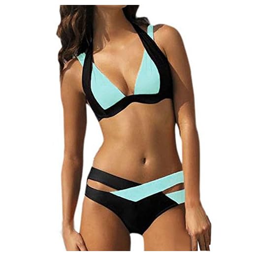 LANSKIRT_Bikinis Bañador Tanga 2019 Traje De BañO Dividido Encaje Bikini De Playa Trajes BañO 2019 Dos Piezas sexy Conjunto para XXL Cielo Azul
