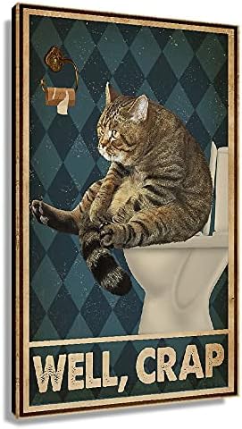 Cat Paintings Canvas Wall Art Modern Cat Bathroom Decor Posters for Wall Funny Expression Retro Toilet Picture Print Decoration Painting Framed 12x18 inch(30x45cm)
