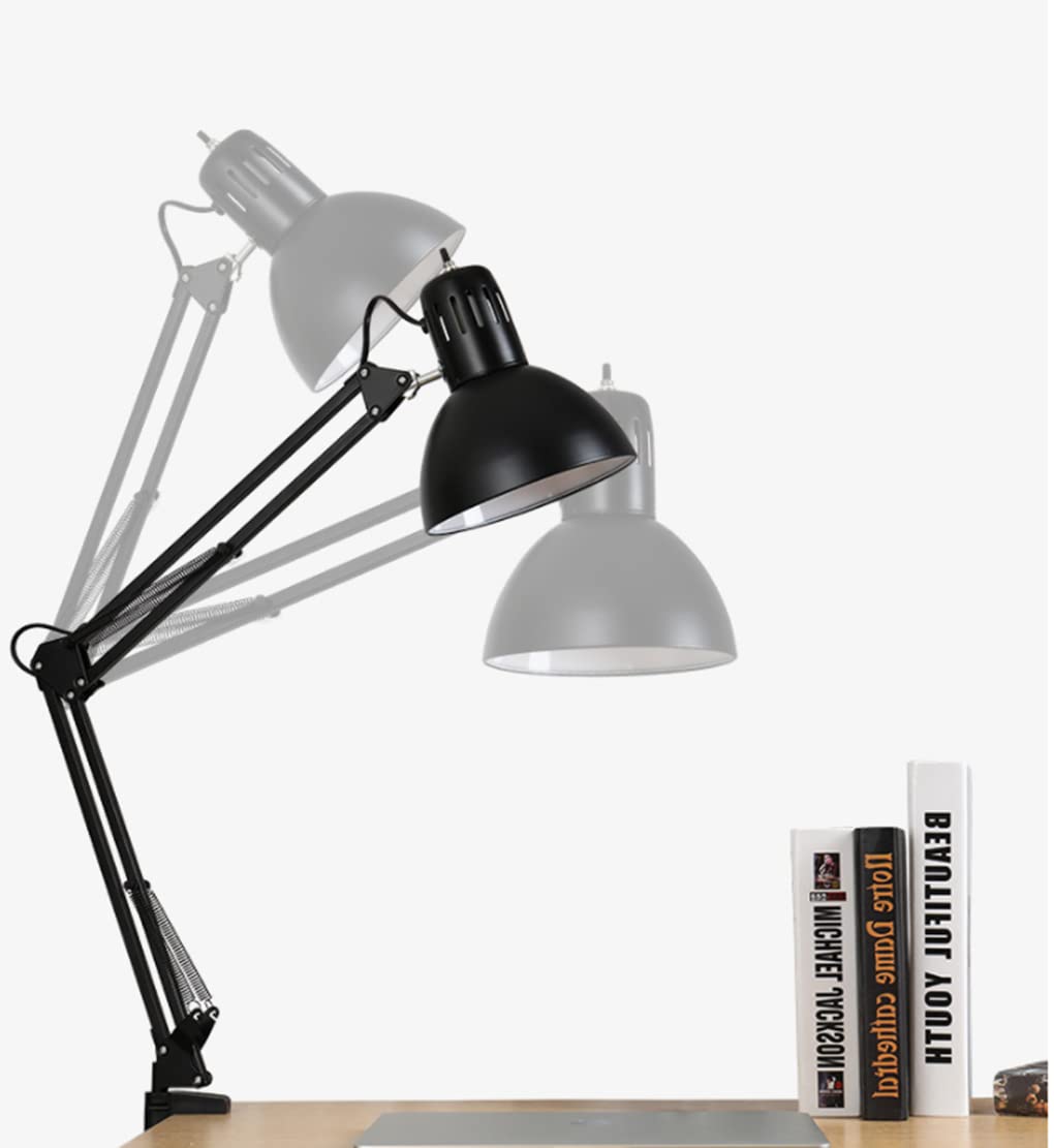 Lámpara de Escritorio Lampara de Arquitecto Retro Clip de luz lámpara de Trabajo Ampliar Brazo articulado Ajustable sujetable Lámpara de Mesa Oficina Lampara de Lectura Metal E27,Plata