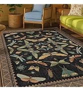Washable 5x7 Black Rug for Living Room - Foyer Rugs for Entryway, Bedroom, Home Office, Gothic Wi...