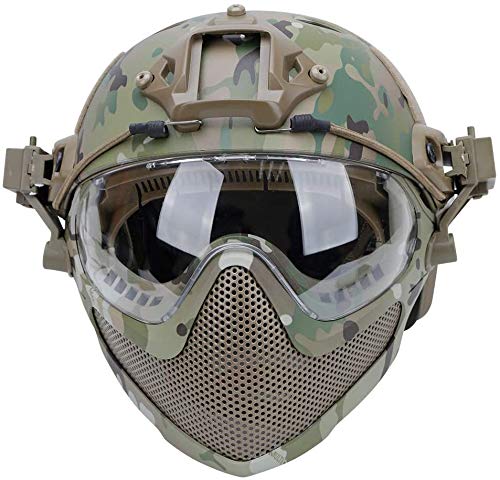 N/W Adult Unisex Tactical Fast Helmet, Airsoft Paintball Helmet with Removable Mask and Goggles