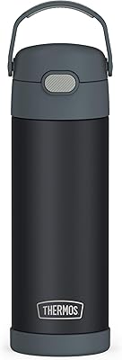 THERMOS FUNTAINER 16 Ounce Stainless Steel Vacuum Insulated Bottle with Wide Spout Lid, Matte Charcoal
