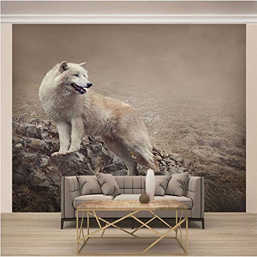 Autocollant mural 3D loup blanc 248x172cm pour salon