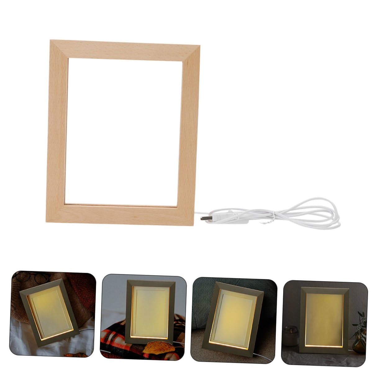 SHINEOFI Marco de Fotos LED de Madera Maciza 2 Unidades 170x130 Mm Luz Cálida USB Marco Iluminado para Decoración del Hogar y Luz Nocturna de Mesa