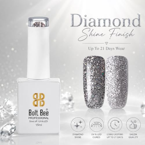 Image of BOLT BEE 15ML Gel Nail Polish 1Pc Clear Pink Glitter Nail Polish Soak Off UV LED Nail Gel Polish Nail Art Starter Manicure Salon DIY at Home, 0.5 OZ (1) (86)