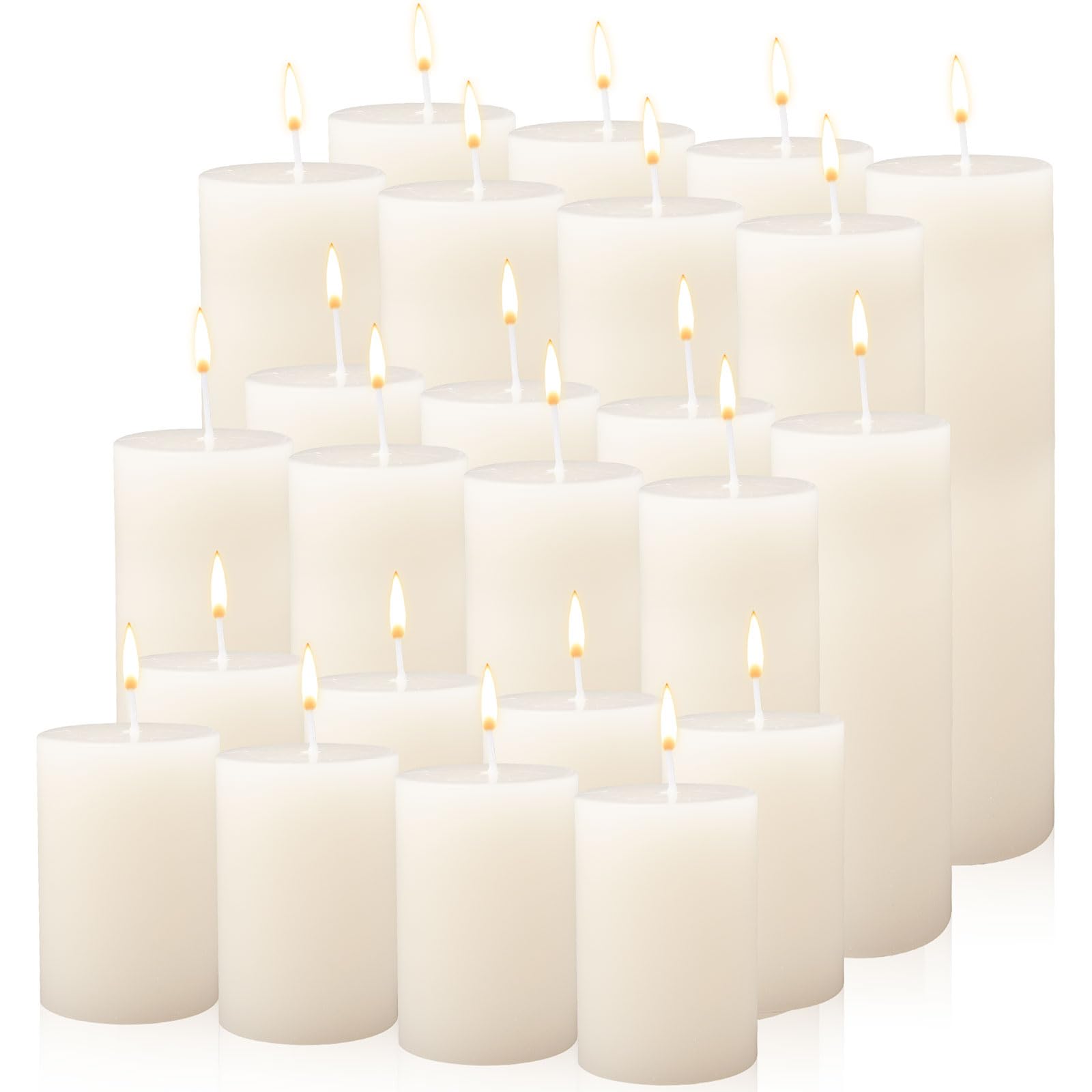 24er Set Stumpenkerzen, Elfenbeinfarbene Ungeduftete Lange Kerzen, 7,5/15/20 cm, Tropffreie & Rauchfreie Wachsstäbe für Hochzeit, Notfall, Laternen, Vigilien, Zeremonien, Party & Heimdekoration