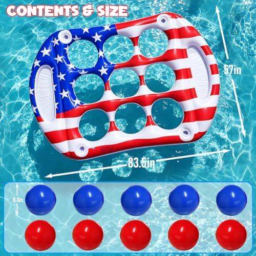 Pool Toys Games Set, Tic-Tac-Toe Inflatable Pool Toy with 10 Balls, American Flag Floating Board Swimming Pool for Adults Teens Kids Summer Water Ball Toys - image 4
