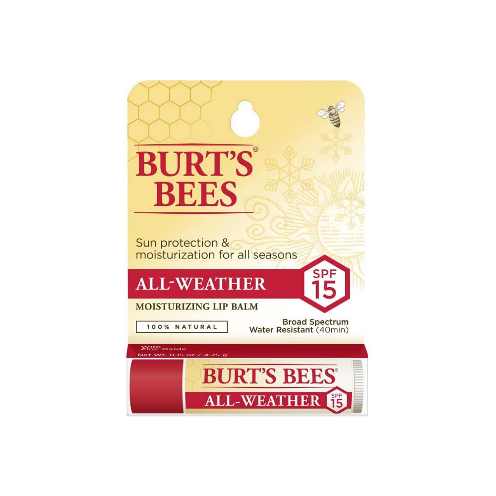 3 x Burt's Bees All-Weather Moisturizing Lip Balm, Sun Protection & Mosturization - All Seasons SPF15 4.25g