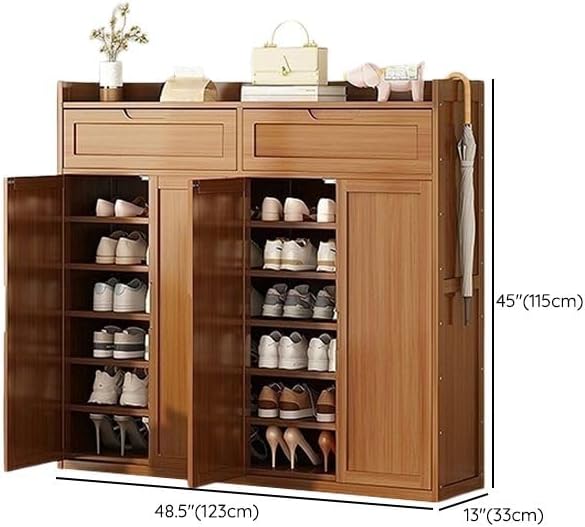CraftThink Wood Shoe Storage Cabinet with 8 Tiers, Shoe Storage Rack Closed Back, Free Standing Shoes Rack for Living Room Entryway (Wood Door & Drawer, Nut-Brown, 48" L x 13" W x 45" H)