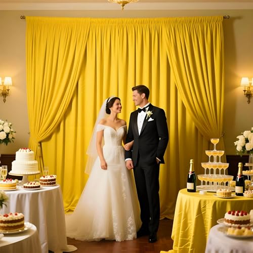 Image of 2 Panels Yellow Backdrop Curtain, 10 x 10 Feet Polyester Background Curtains for Parties, Weddings, Baby Showers, Halloween, Christmas, Birthday Party Photoshoot Backdrop Curtains Decorations